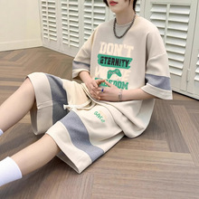 青少年衣服夏季套装男潮牌潮流休闲运动短袖短裤男装一套搭配帅气