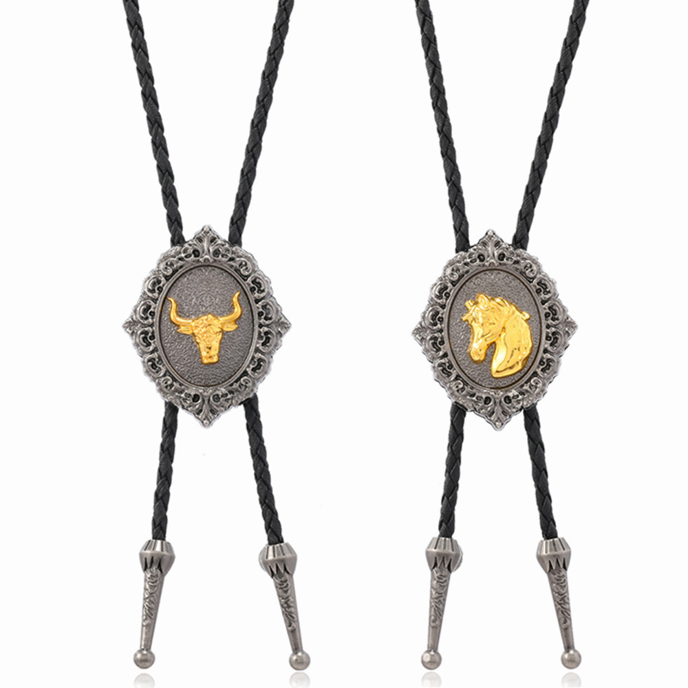 European and American Retro Medal Taurus Horse Pendant Men's Western Denim Style Long Necklace Polo Tie Men's Woolen Chain