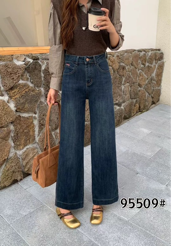 95509秋季新款高弹高腰水洗软牛仔女百搭气质高雅简约窄版直筒裤|undefined