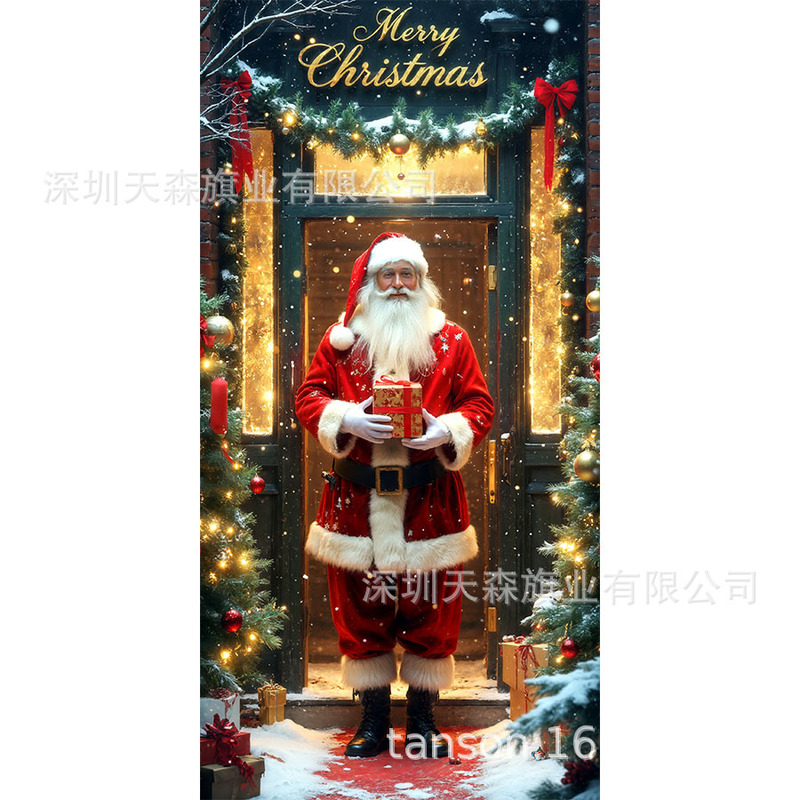 跨境新款热卖圣诞节门帘圣诞老人门盖节日装饰旗帜户外拍照背景布|undefined