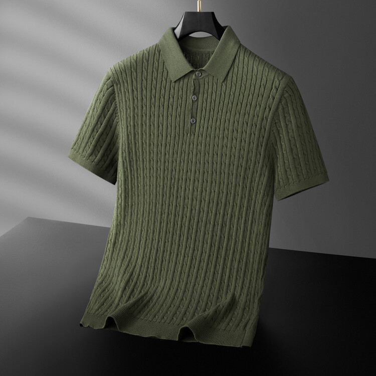 Polo de manga corta con diseño retorcido, estilo Hong Kong, de punto, color liso, para hombre, moderno, informal, de algodón puro, para verano.