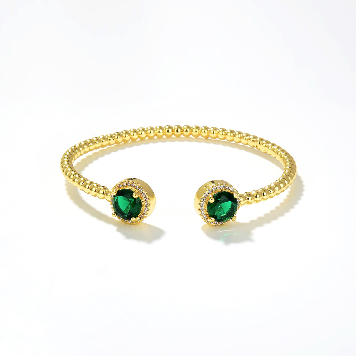 Copper gold-plated jewelry simple green red zircon geometric crystal open bracelet