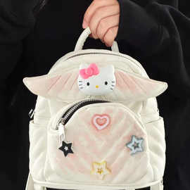 2025新款可爱KT翅膀双肩包女韩版流行菱格绣线女士背包休闲斜跨包