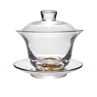 藏金水晶玻璃盖碗品杯创意底部金山描金功夫茶具套装厂家直销