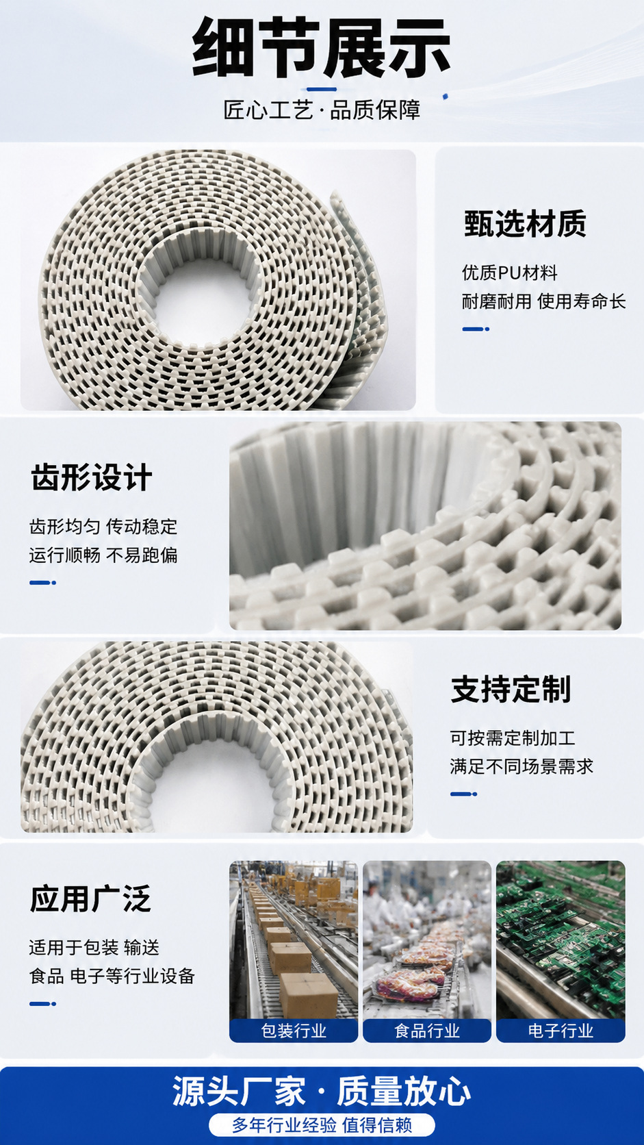 Pu Polyurethane Steel Wire Synchronous Belt T10 Circular Open Joint Belt Gear Belt Industrial Belt Conveyor Belt