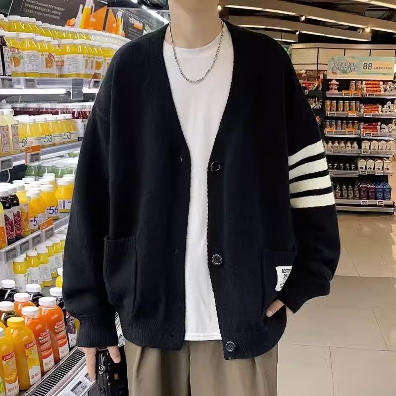 Cardigan Men's Knitwear Jacket High-end Super Good-looking Knitwear Autumn and Winter ins Hong Kong Style Trendyy Loose Knitwear