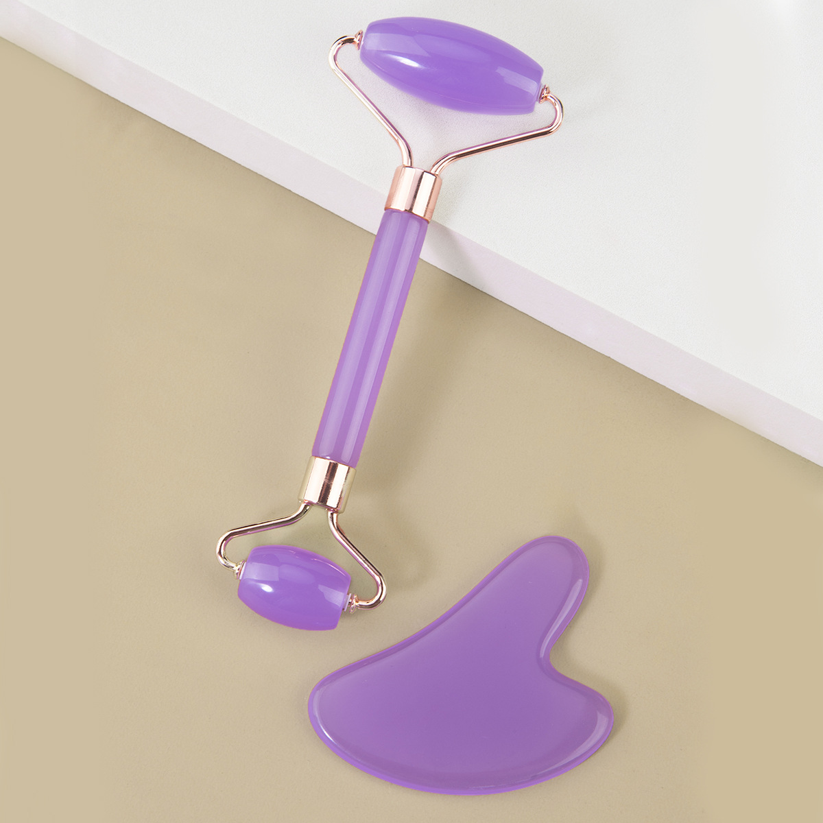 Rodillo de jade de imitación de doble cabeza, masajeador de tabla gua sha, bastón de masaje facial de fisioterapia, dispositivo de belleza de resina engrosada, transfronterizo