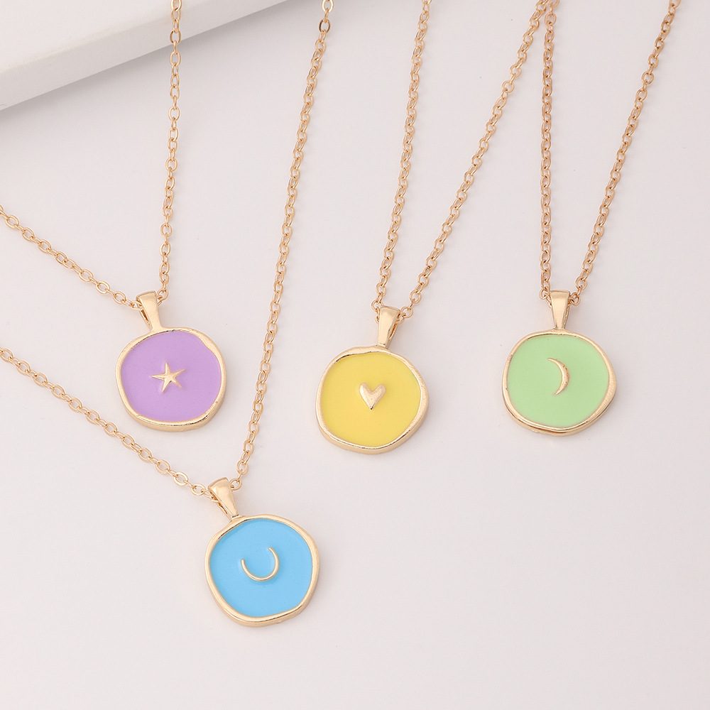 Cross-border European And American Personalized Fresh Jelly Color Drop Oil Pendant Female Creative Star Moon Alloy Drop Oil Necklace display picture 9
