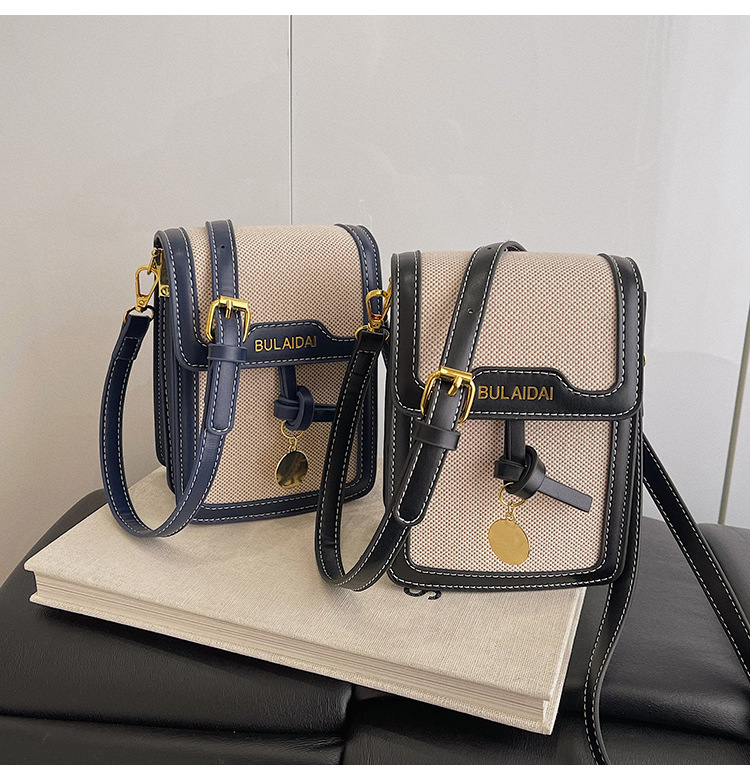 Damen Umhängetasche Für Handys, Leinen Stoff Mit Farbblock Design_voghion.com