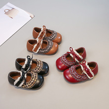 春秋新款女童鞋韩版小女孩蝴蝶结公主单鞋女宝宝蕾丝花边软底皮鞋