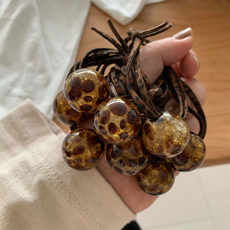 Anello per capelli con piccola pallina rotonda con stampa leopardata trasparente in stile coreano, elastico, alla moda quotidiana, con coda di cavallo, elastico per capelli_voghion.com