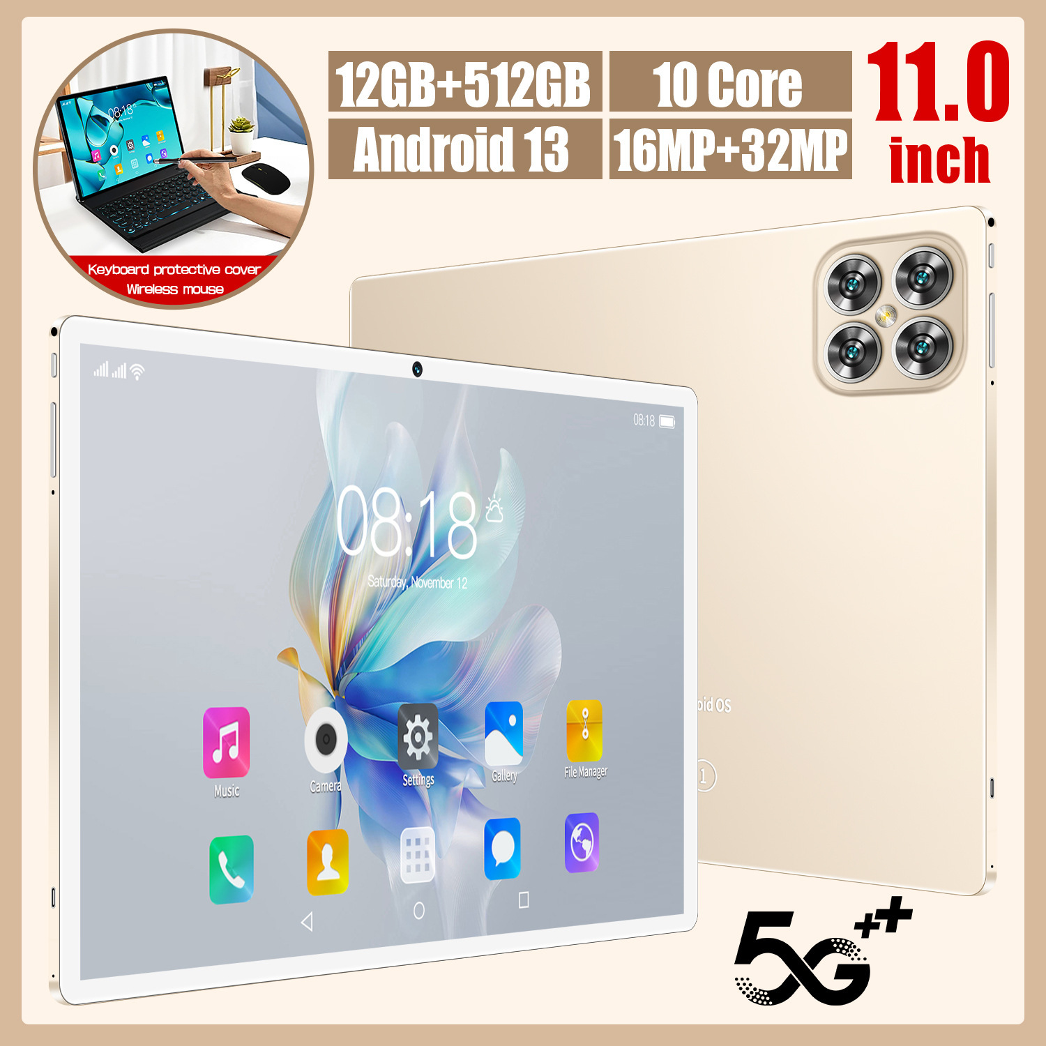 Cross-Border New 10.1inch Android Smart Tablet 16+512Gb Dual Sim 5g Call and Entertainment Tablet