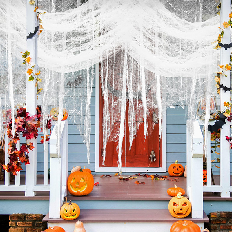 Decoración de Halloween gaza negra tela rasgada gaza sangrienta cascada al aire libre casa embrujada habitación atmósfera decoración de escena