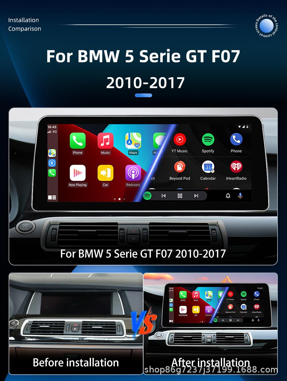 Suitable for Bmw Gt F07 12.3inch Car Navigation Central Control Android Car System Mobile Phone Interconnection Gps Navigator