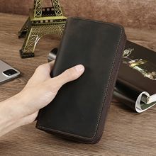 跨境热销男士钱包疯马皮长款手拿包多功能真皮包包外贸新款男包