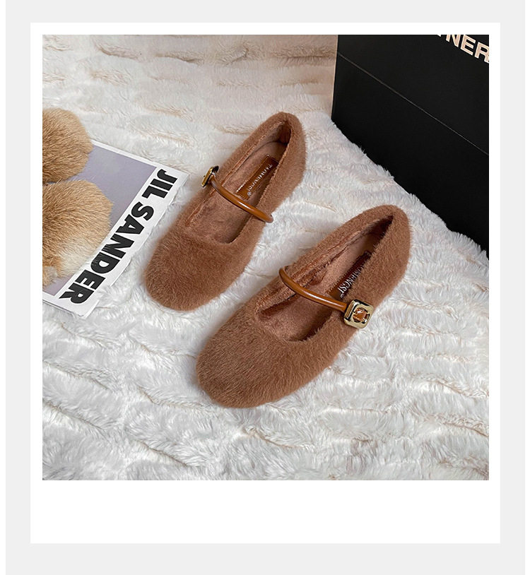 Giày Mary Jane nữ kiểu ballet một dây, gót vừa 3–6 cm, mũi tròn, tăng chiều cao, phủ nhung — Màu nâu đậm, Màu trà sữa, Màu trắng sữa chi tiết 22