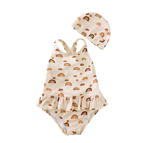 ins girls cute backless floral one piece swimsuit baby cartoon bikini swimsuit hot spring resort swimsuit