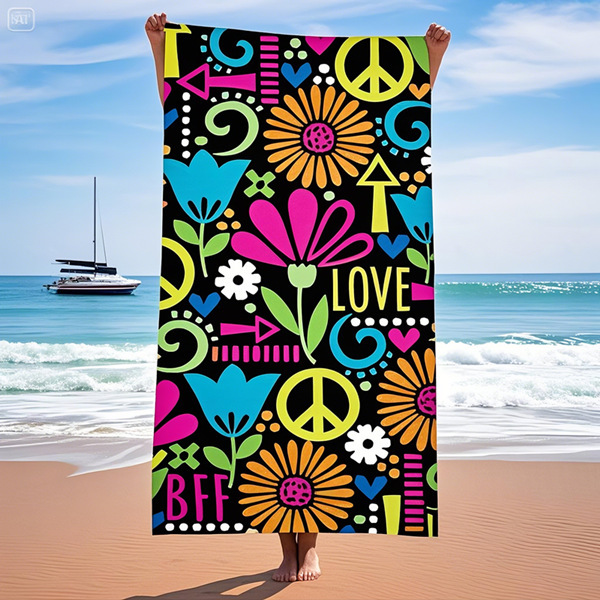 Digitally Printed Microfiber Quick-Drying Beach Towel, Oversized Seaside Swimming Absorbent Bath Towel, Super Absorbent