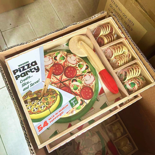 Cross-border children's educational toys wooden kindergarten play house kitchen simulation fruit and vegetable pizza cut and play