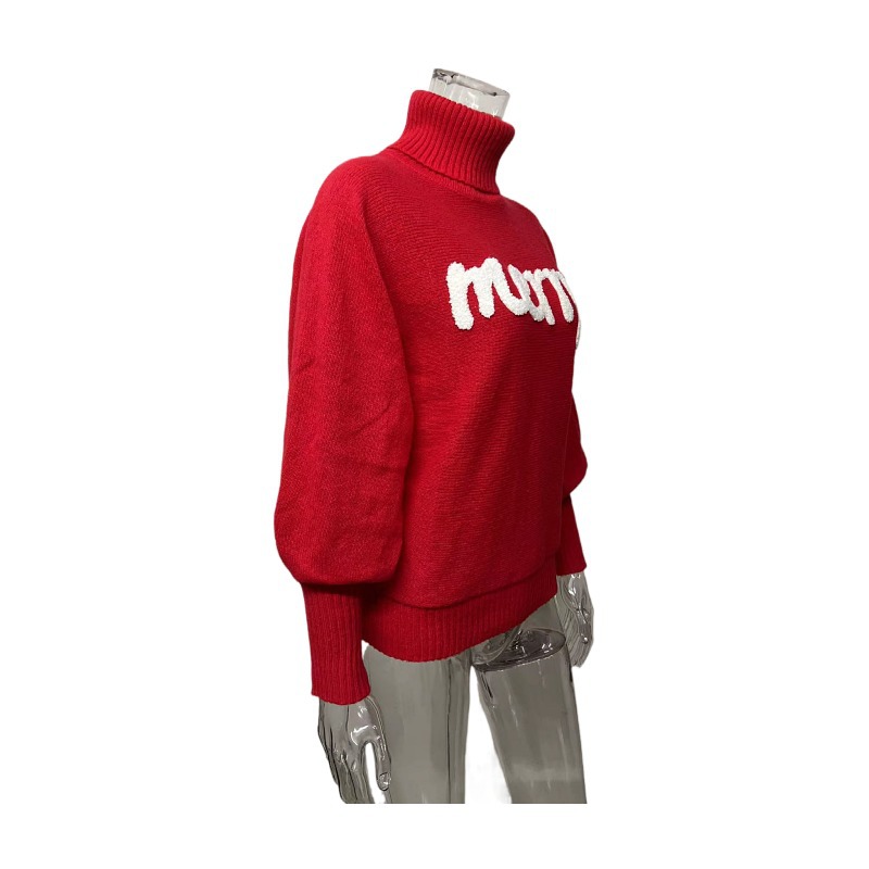 350g Weight Long Sleeve Sleeve Length Pullovers Placket Type Batwing Sleeve Sleeve Type Polyester, Polyacrylonitrile Fiber Fabric Type Long Top Length Sweater Tops Type Daily Occasion Turtleneck Neckline Loose Fit Type Christmas Festival Letter Pattern Winter, Autumn Season Women's Gender Embroidery Design Streetwear Style Wholesale Women's Streetwear Letter Long Sleeve Embroidery Sweaters & Cardigans 30