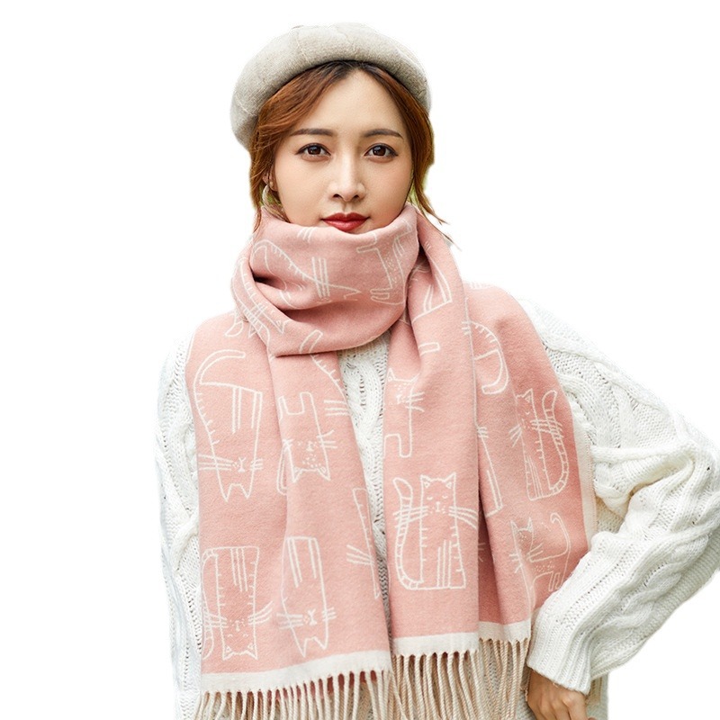 Écharpe femme en hiver, version coréenne haut de gamme, nouvel article automne hiver, écharpe en cachemire à pompon, résistante au froid_voghion.com