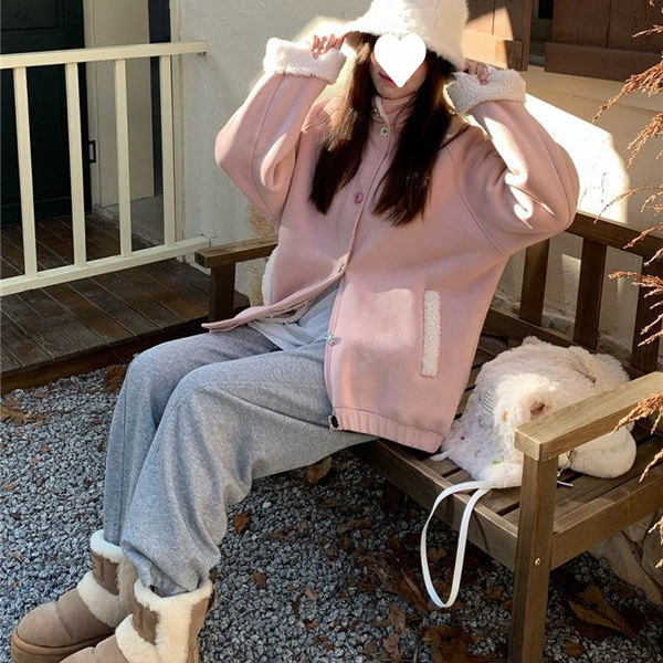 羊羔毛仿麂皮绒外套女2025秋冬新款小个子加绒加厚宽松休闲棉衣