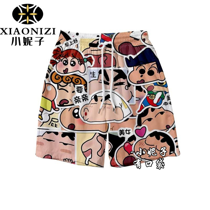 Cute Crayon Shin New plus size Shorts Men's Summer Loose Beach Pants Ins Sports Casual All-match Pants