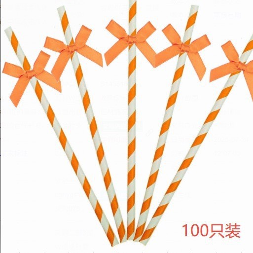 Cross-border bow party paper straw ribbon fabric panadería postre decoración inserto cóctel decoración straw