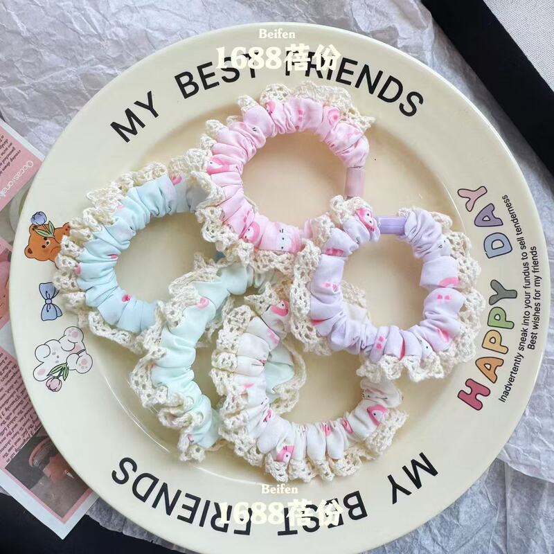 卡通猫咪蕾丝花边小肠发圈可爱甜美百搭夏季扎发皮筋马尾头绳发饰|undefined