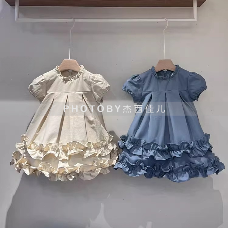 Korean Style Children's Wear Summer New Girls' Sweet Cute Exquisite Ruffled Short Sleeve Puff Sleeve Dress