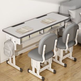 Student Double Writing Desk for One Boy and One Girl, Liftable School Desks and Chairs, Home Writing Desk, Twin Study Table