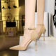 283-15 Korean Fashion Banquet Metal Decoration Heel High Heel Shallow Mouth Pointed Light Fleece Hollow Straight Band Sandals