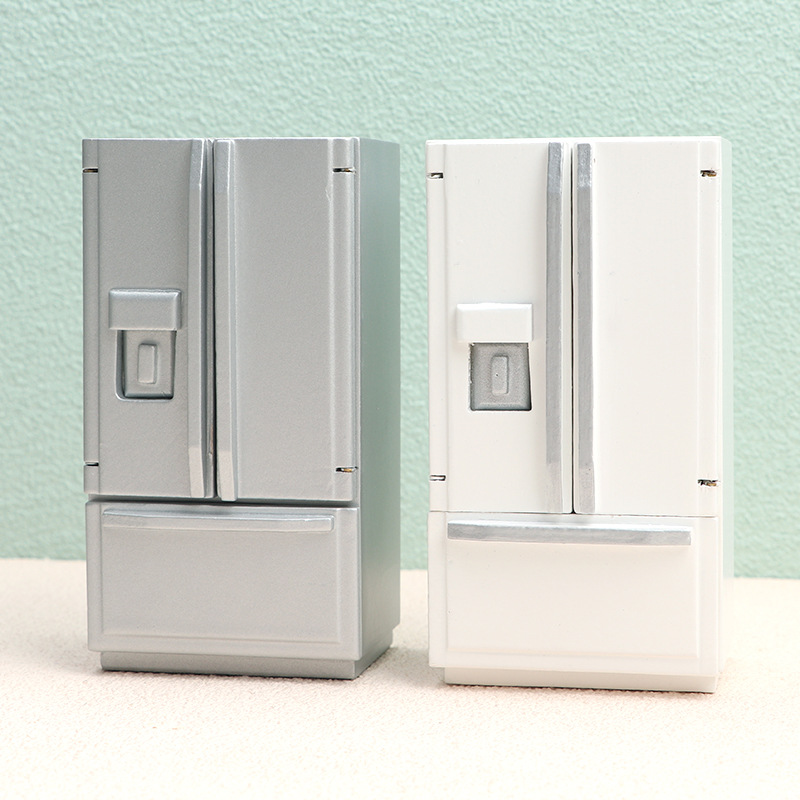 1:12娃娃屋dollhouse迷你家具模型廚房場景白色銀灰色雙開門冰箱