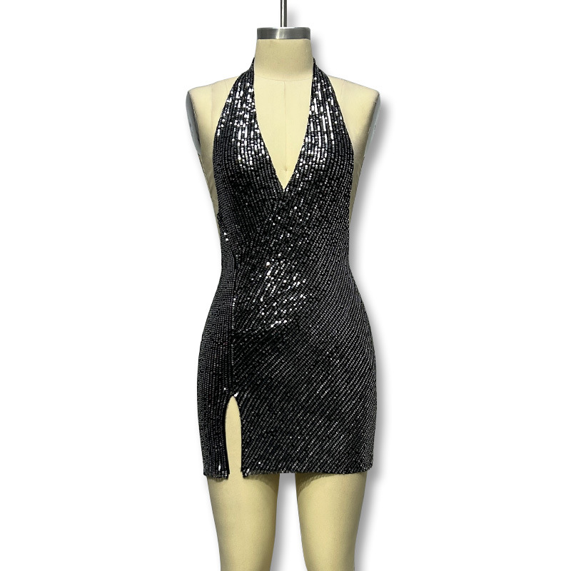 Women's Sequin Dress Streetwear V Neck Sequins Sleeveless Solid Color Above Knee Nightclub Bar display picture 18