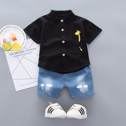 Export Trade Korean Version Children's Clothing Summer New Style Small and Medium Children Boys' Cross-border New Cartoon Shirt Jeans Suit 2 Pieces