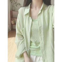 二零二六夏季露肩翻领软缎香云高弹宽松假二件套女式衬衫舒适休闲