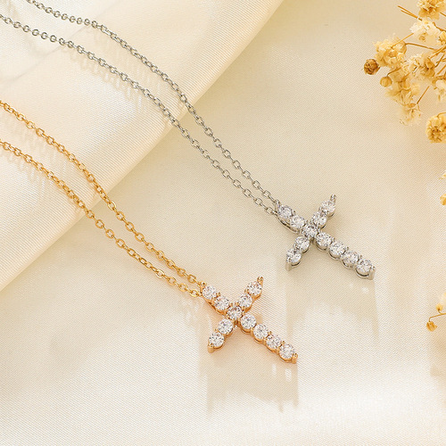 Cross-border new full diamond cross necklace women's European and American style creative design geometric clavicle chain punk hip-hop neck chain