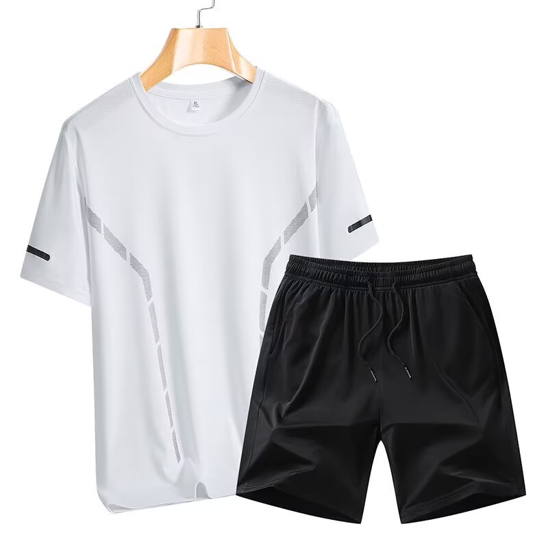 Hielo camiseta delgada hombre y mujer secado rápido correr mangas cortas alta elástica juego deportivo de hielo transpirable dos piezas fabricante de chaqueta superior