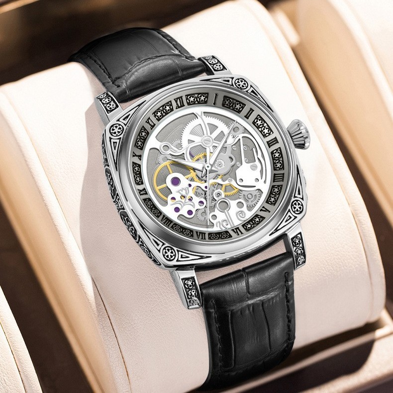 Imitation Mechanical Watch Men's Fenxi Stainless Steel Big Monster Texture Carved Dial Men's Watch Cross-Border Hot Sale Factory Wholesale