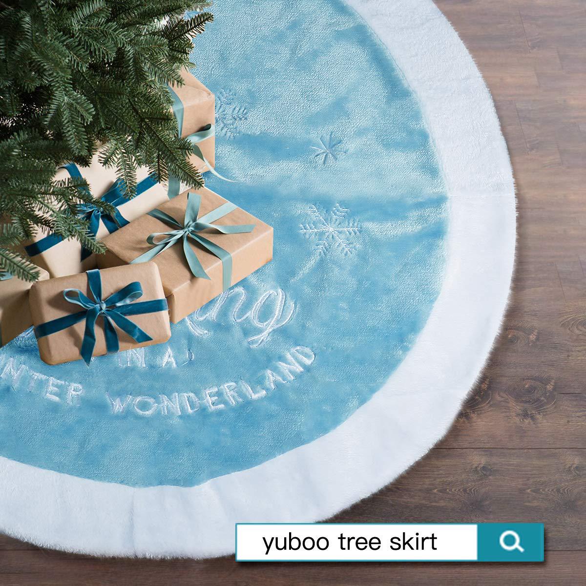 Amazon Navidad decoración azul coral terciopelo bordado letras copo de nieve árbol de Navidad árbol falda Decoración