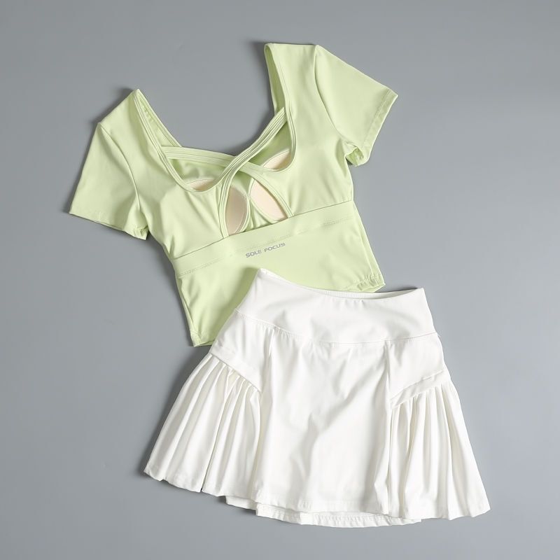 Badminton Clothing Tennis Skirt Sports Suit Women's Summer 2024 New Morning Running Quick-Drying Fitness Clothing Yoga Short-Sleeved