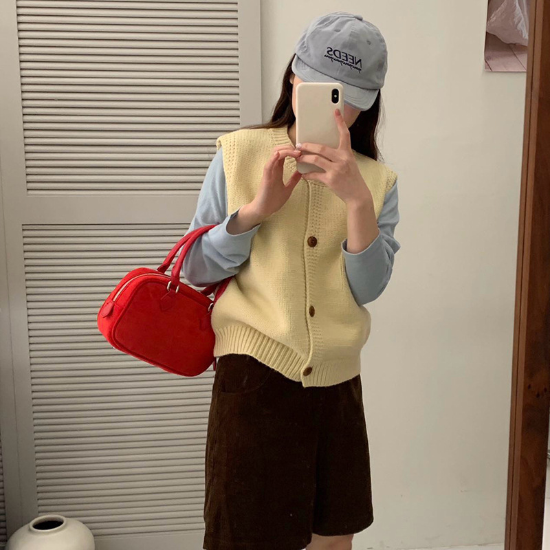 2026 New Korean Style Petite Knitwear College Style Women's Layered Vest Cardigan Sweater Women's Trendy Top