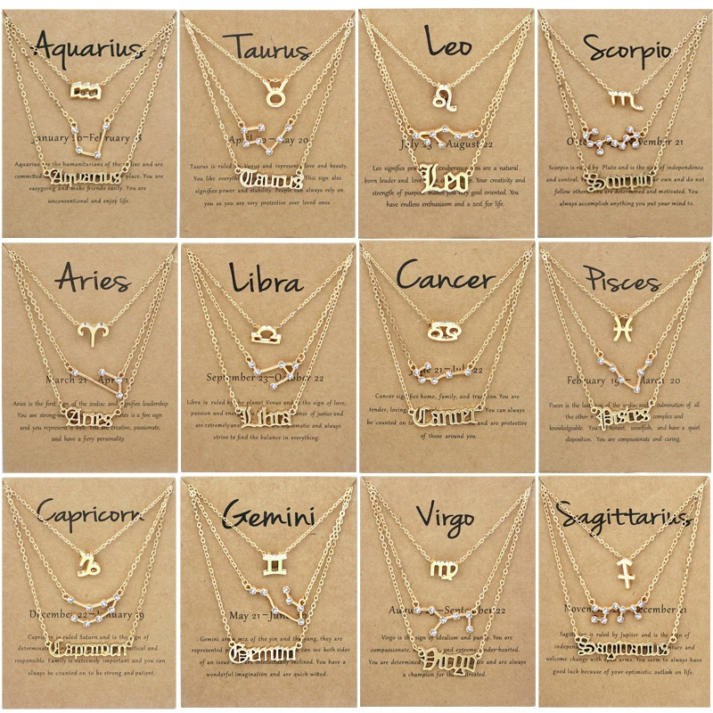 Набор layered zodiac ожерелье из 3 шт., подвески с буквами и созвездиями, золото или серебро