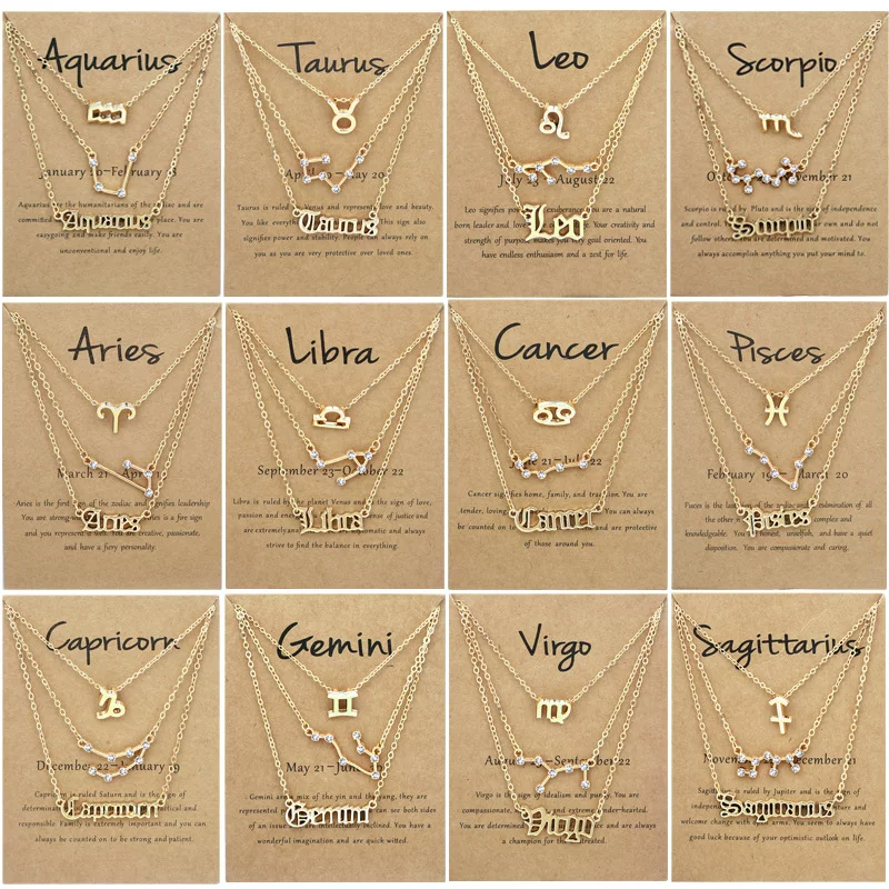 Набор layered zodiac ожерелье из 3 шт., подвески с буквами и созвездиями, золото или серебро