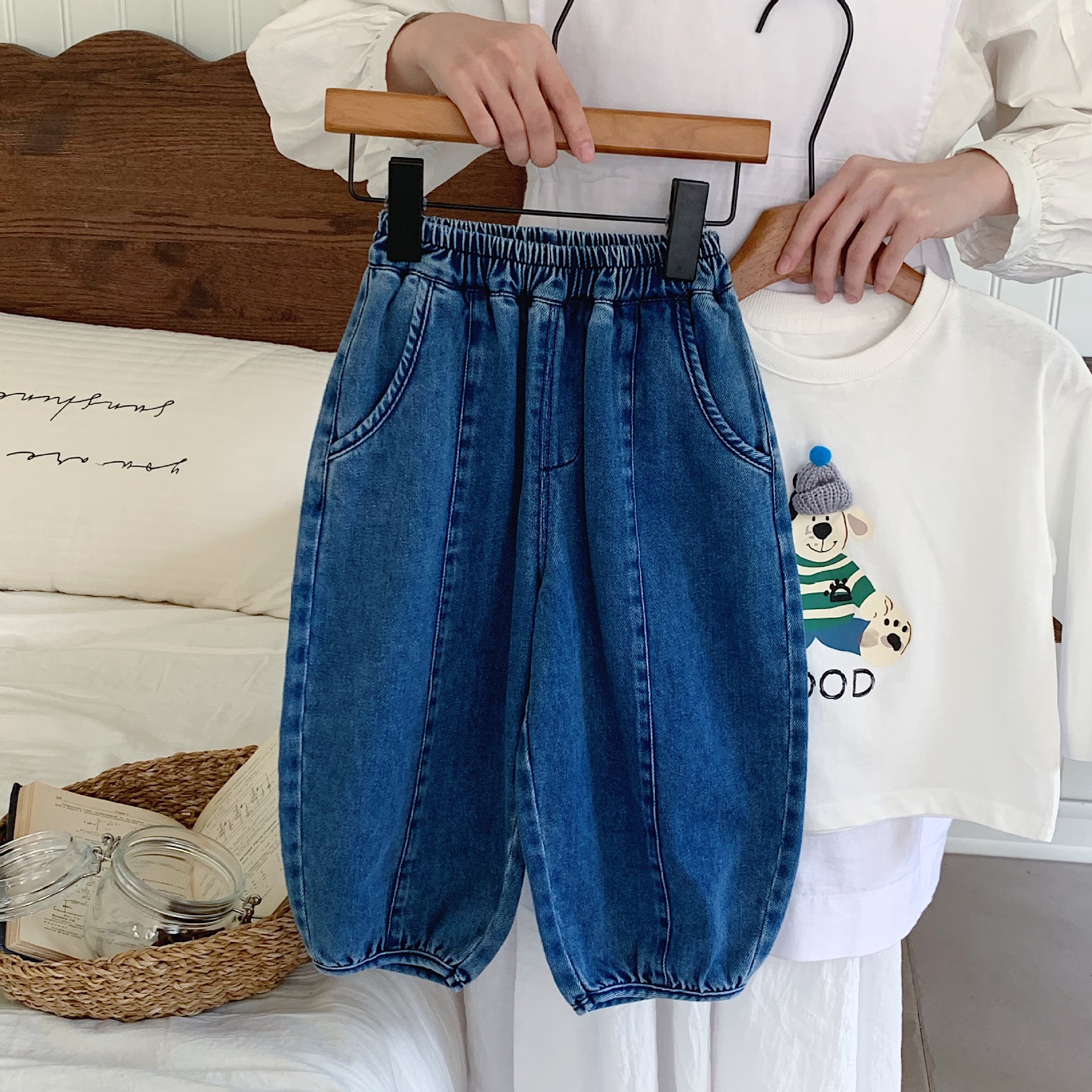 Blugi pentru copii, colecția 2024, versiunea coreeană, eleganți și versatili, cool și la modă pentru copii. Ținută frumoasă pentru bebeluși._voghion.com