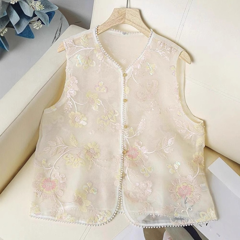 National Style Vest for Summer, Thin Sleeveless Outerwear, New Chinese Style Heavy Embroidery, National Style Top