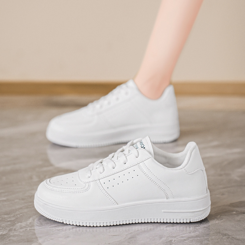 Zapatos de mujer de otoño 2024 nuevos zapatos blancos transpirables, zapatos deportivos coreanos de suela gruesa, zapatos de skate casuales, zapatos de moda image 7