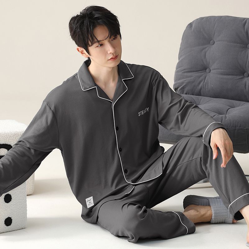 2024 nuevos pijamas para hombres primavera y otoño algodón de manga larga otoño de gran tamaño traje de servicio a domicilio de alta gama
