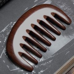 家用檀木七齒按摩梳寬齒大齒捲髮燙髮便攜包包梳子防靜電經絡梳女