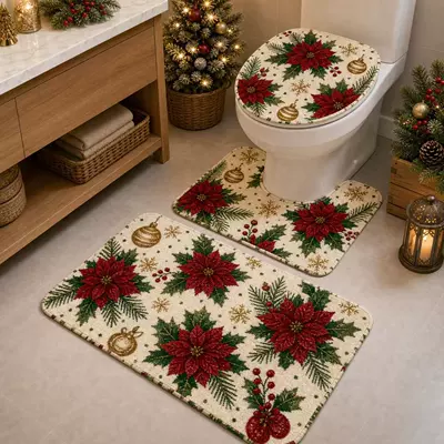 Avtomobil döşəmə paspasları — set of three for bathroom - ivory-holy-flower-4060cmnew-diatom-mud